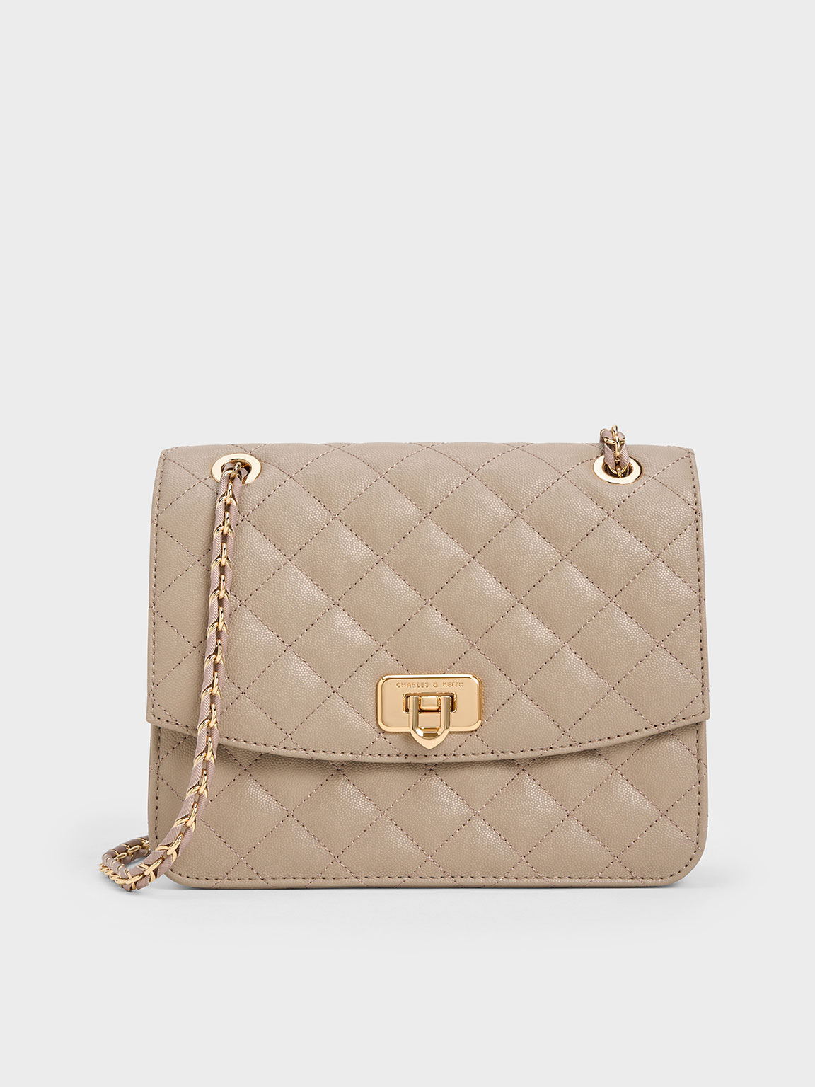 Taupe Cressida Quilted Chain Strap Bag - CHARLES & KEITH 