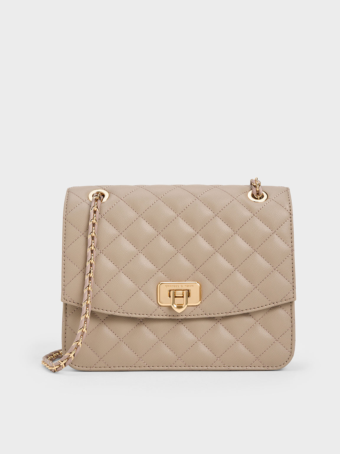 Charles Keith Women s Charles Keith Cressida Quilted Chain Strap Bag Taupe M