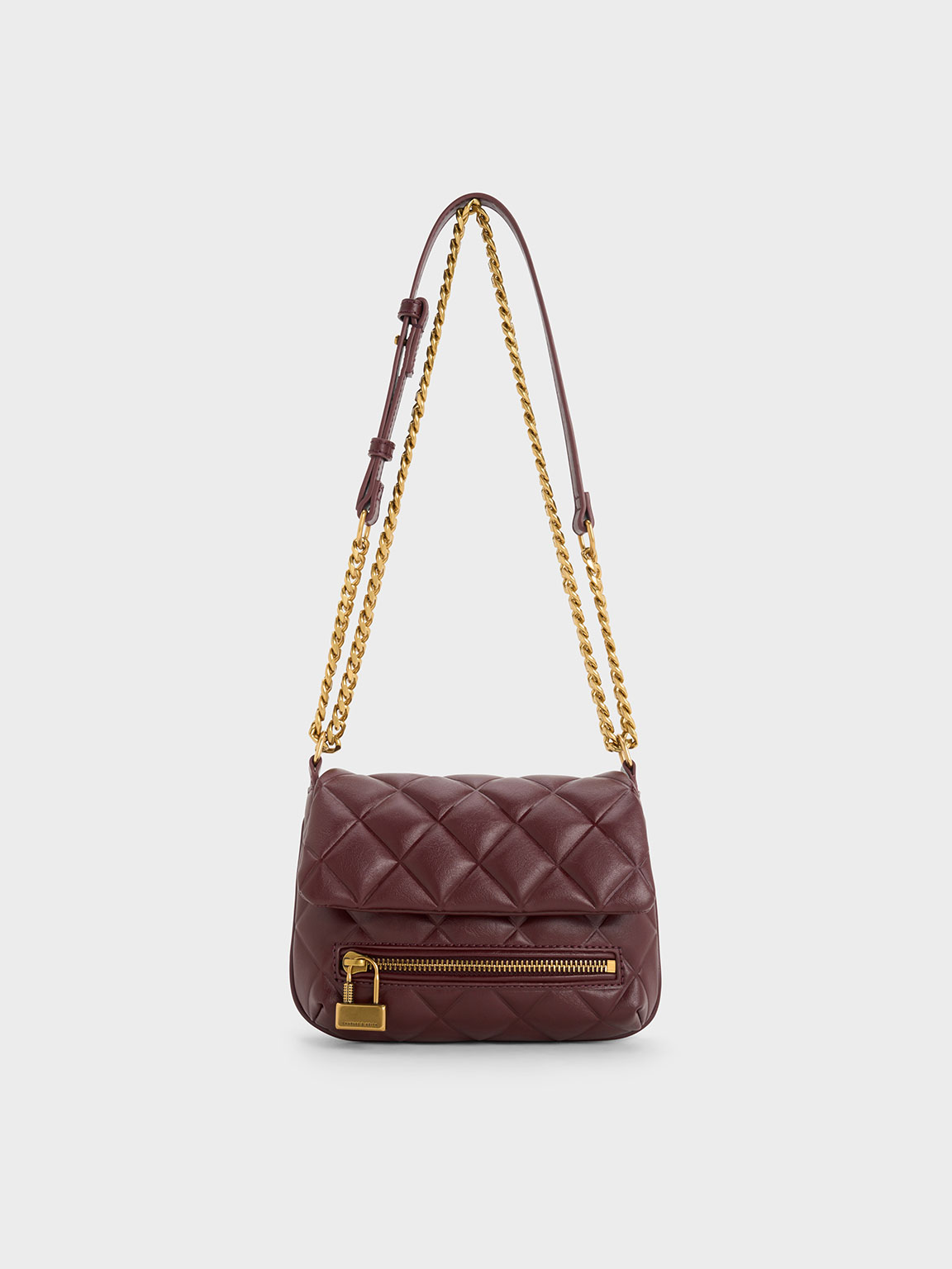 Burgundy Marietta Textured Quilted Crossbody Bag - CHARLES & KEITH US