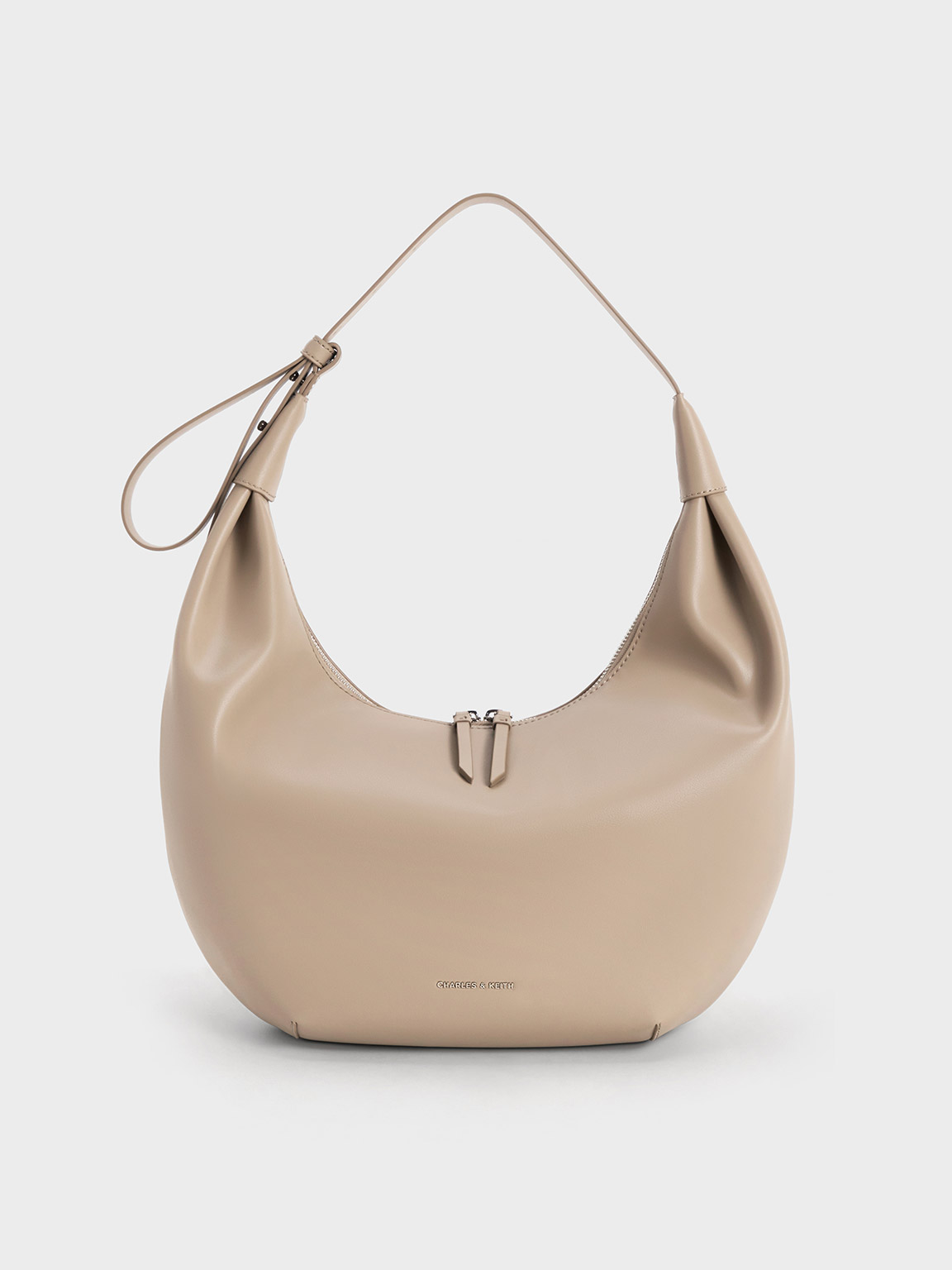 Taupe Odella Curved Hobo Bag | CHARLES & KEITH