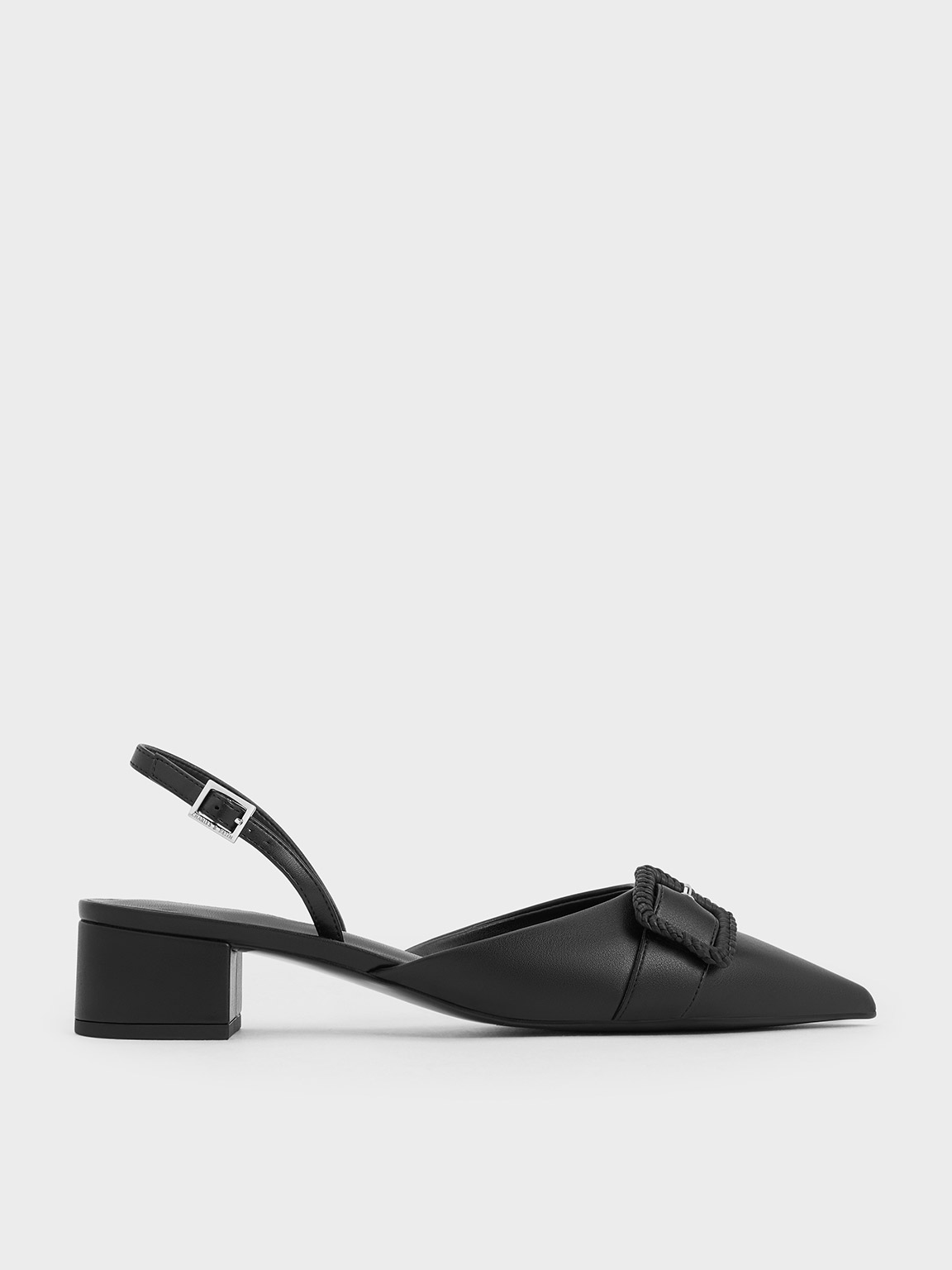 Black Woven-Buckle Slingback Pumps - CHARLES & KEITH SG