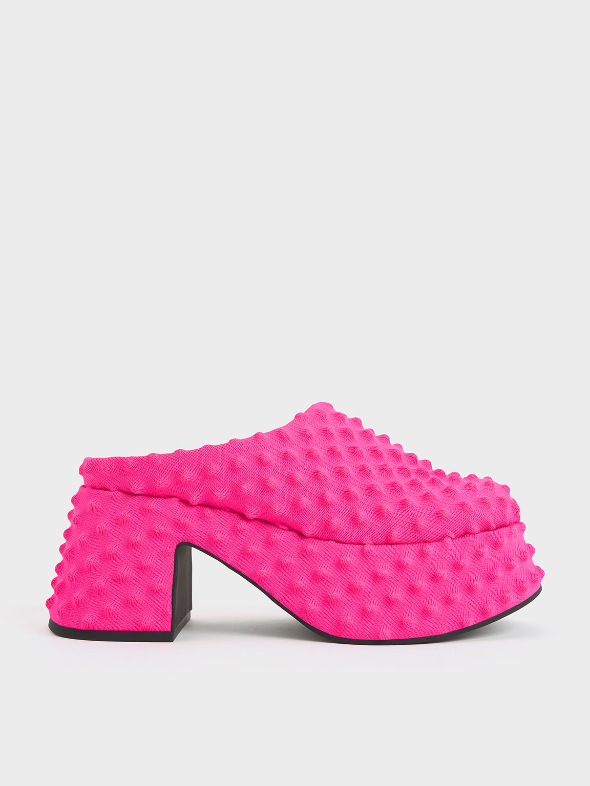 Charles & Keith Spike Textured Platform Mules In Fuchsia