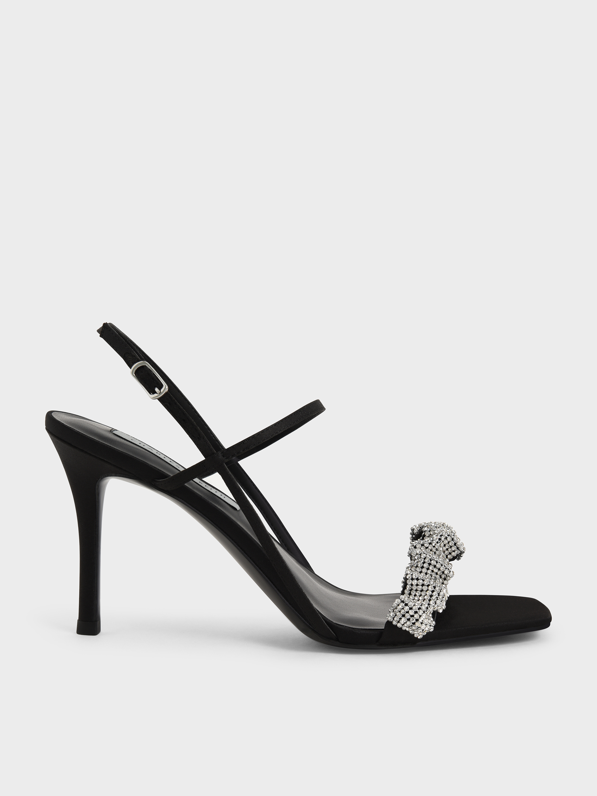 Black Gem-Embellished Satin Stiletto Sandals - CHARLES & KEITH US