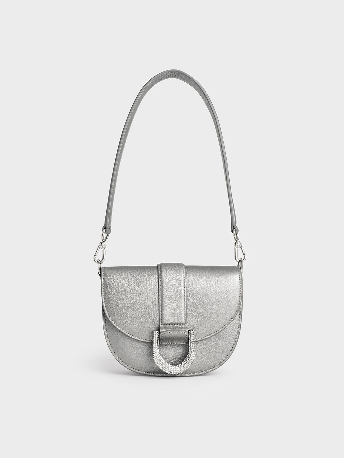 Charles & Keith Mini Gabine Saddle Bag in Natural