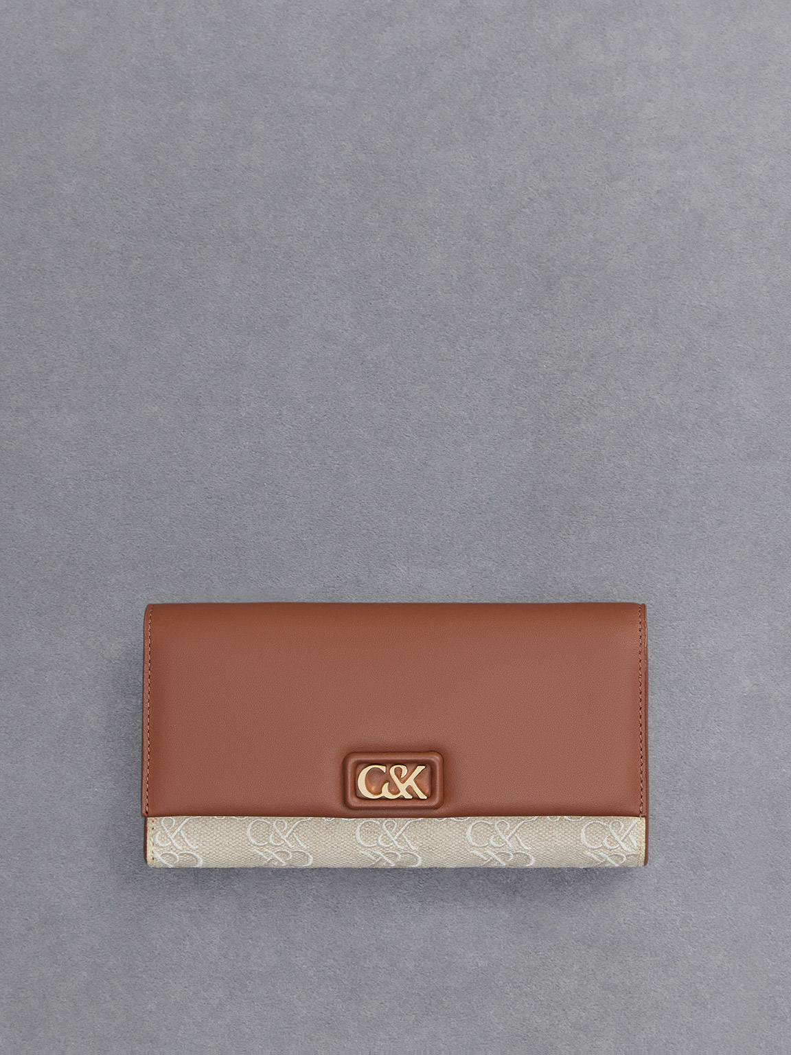 Shop Charles & Keith - Leather & Canvas Chain-strap Wallet In Cognac
