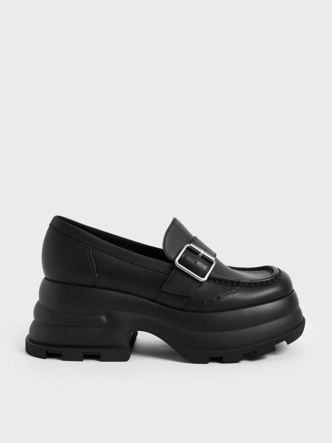 Black Jules Platform Buckled Loafers | CHARLES & KEITH