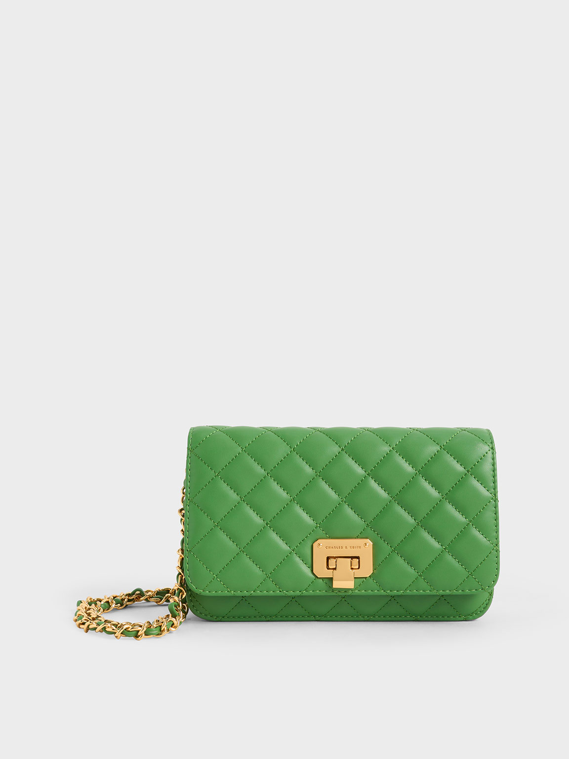 Green Quilted Push-Lock Clutch - CHARLES & KEITH International