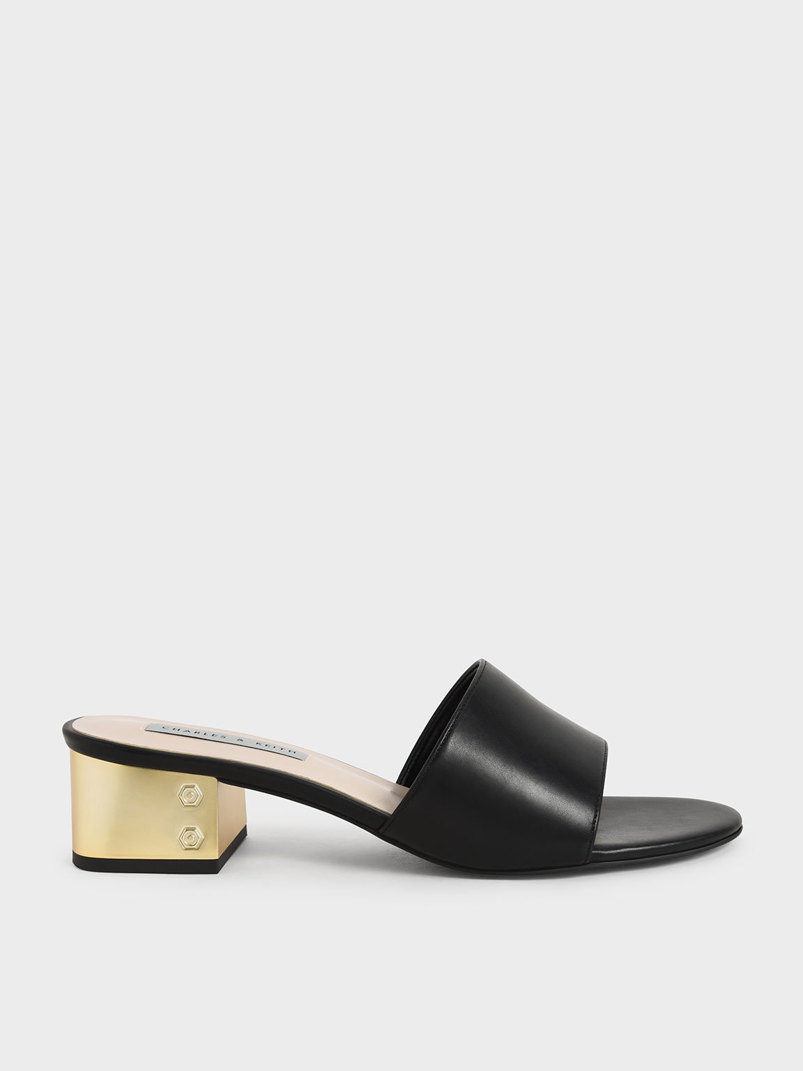 Black Open-Toe Metallic Heel Mules - CHARLES & KEITH International