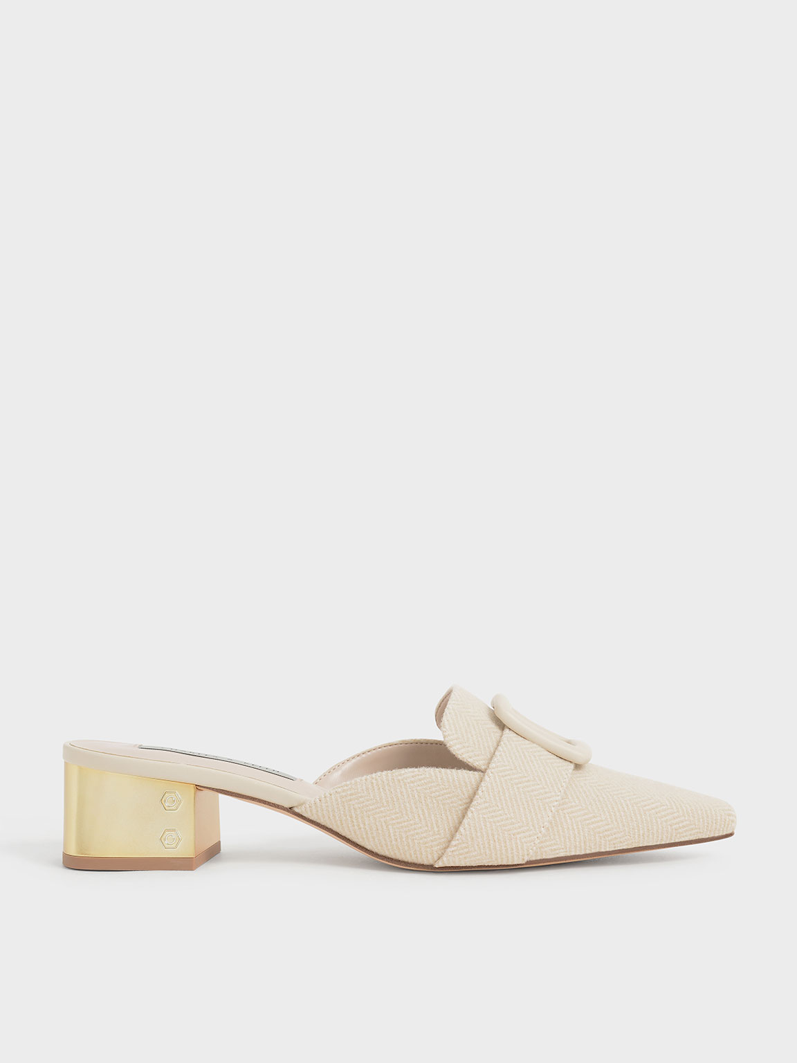 Beige Woven Buckled Mules - CHARLES & KEITH International