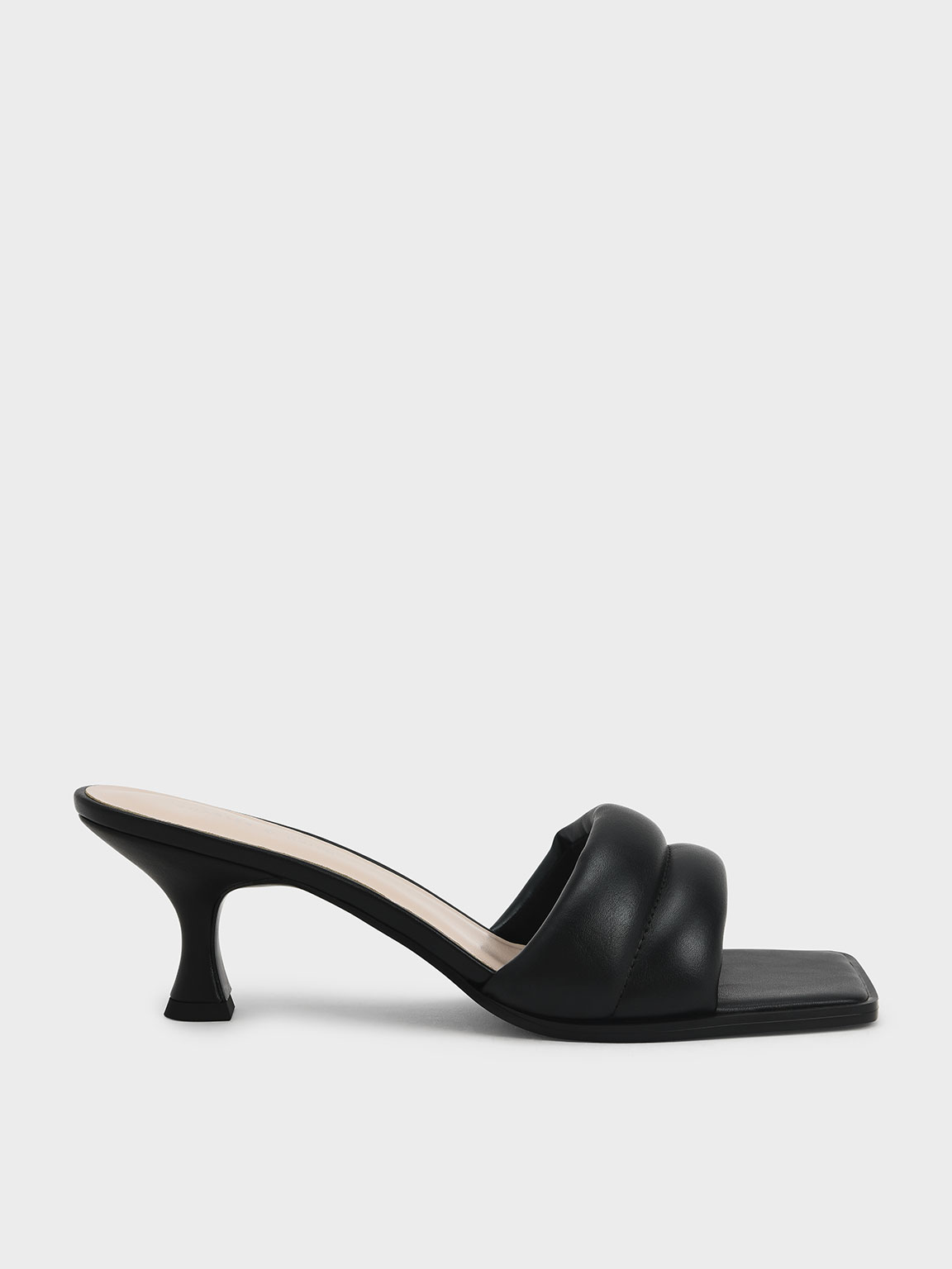 Black Padded Square Toe Mules - CHARLES & KEITH International