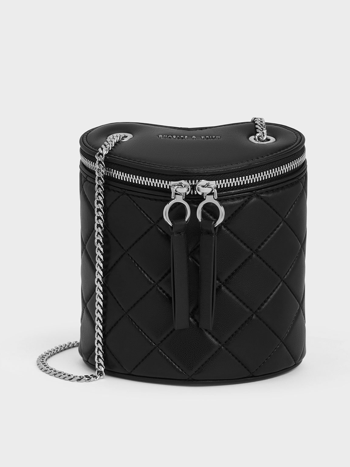Noir Philomena Quilted Heart Cylindrical Bag - CHARLES & KEITH CA