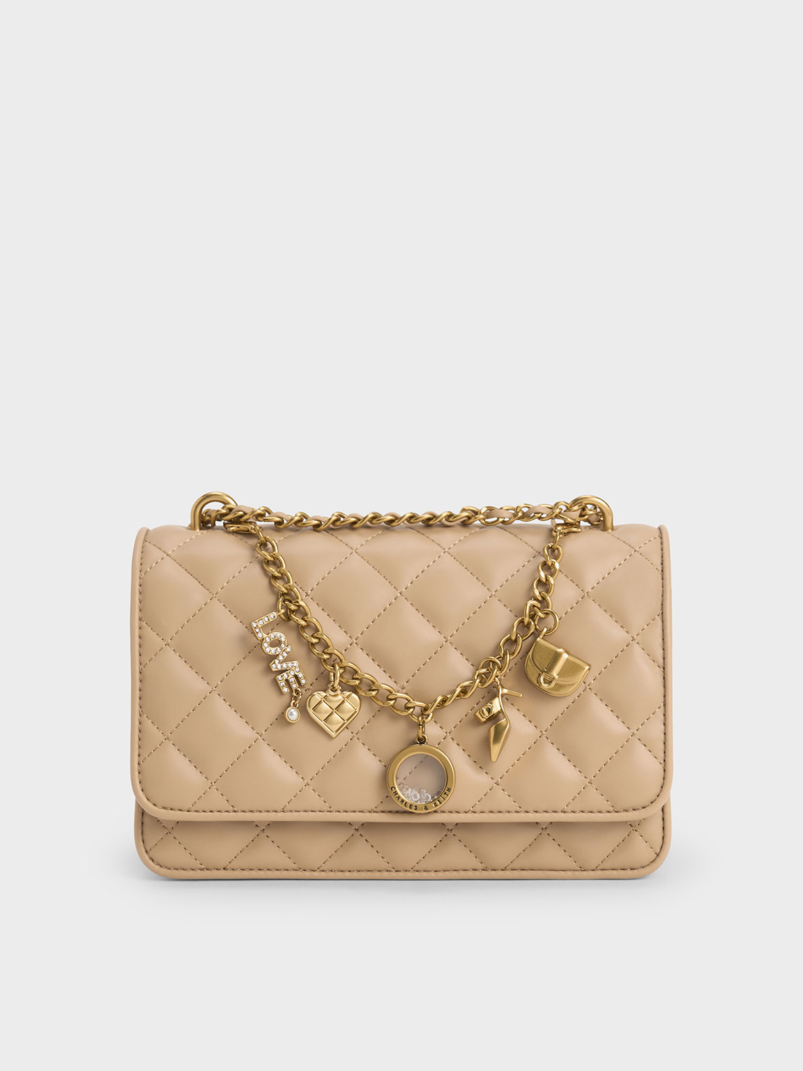 Nude Charm Embellished Quilted Clutch CHARLES KEITH US