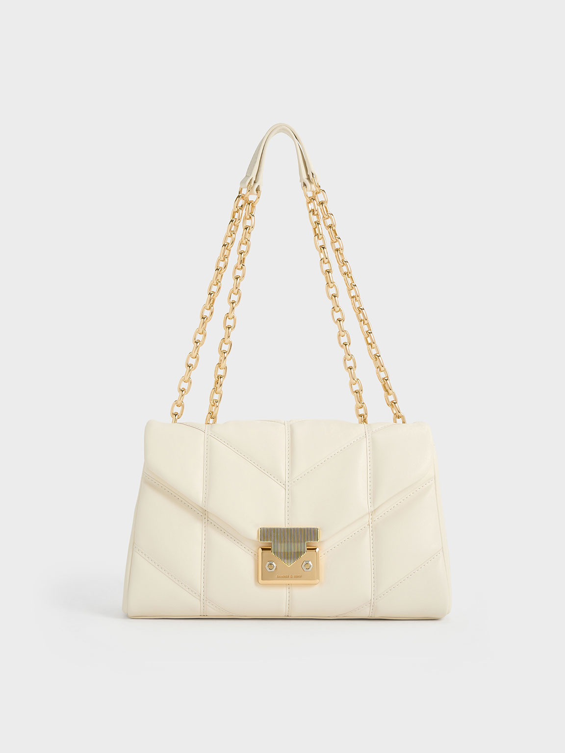 Cream Eudora Chevron Trapeze Bag - CHARLES & KEITH BD