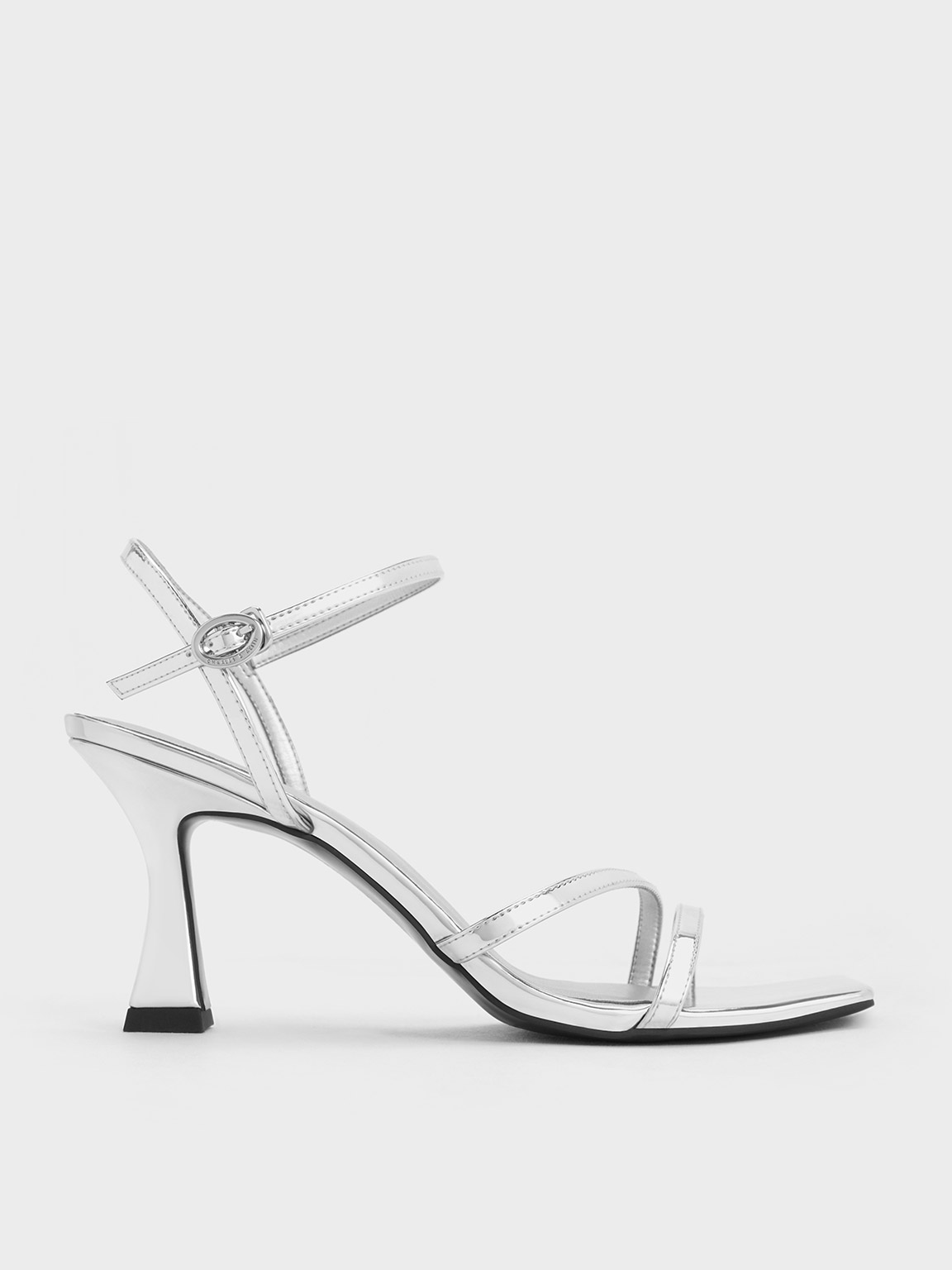 Charles & Keith Sling Back Statement Heeled Shoes in Silver