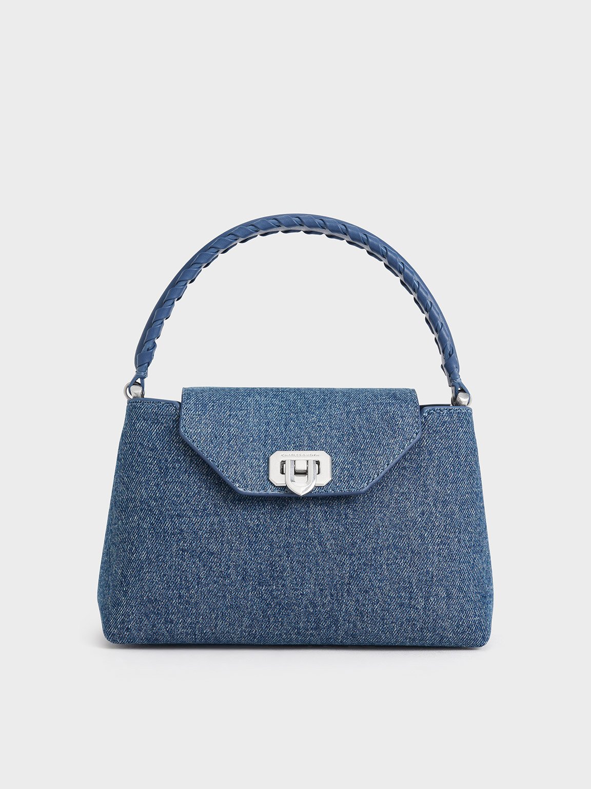 Shop Charles & Keith Arwen Denim Braided-strap Top Handle Bag In Denim Blue
