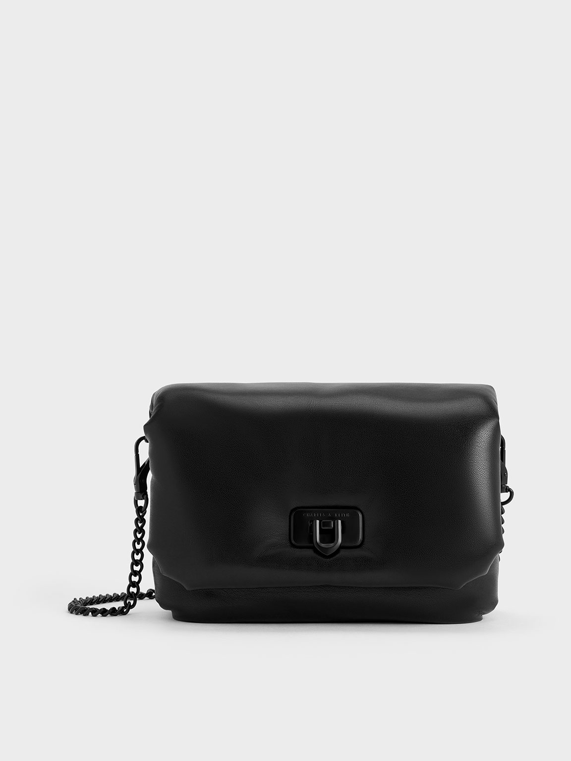 Jet Black Paffuto Metallic Accent Chain-Handle Bag - CHARLES & KEITH TR