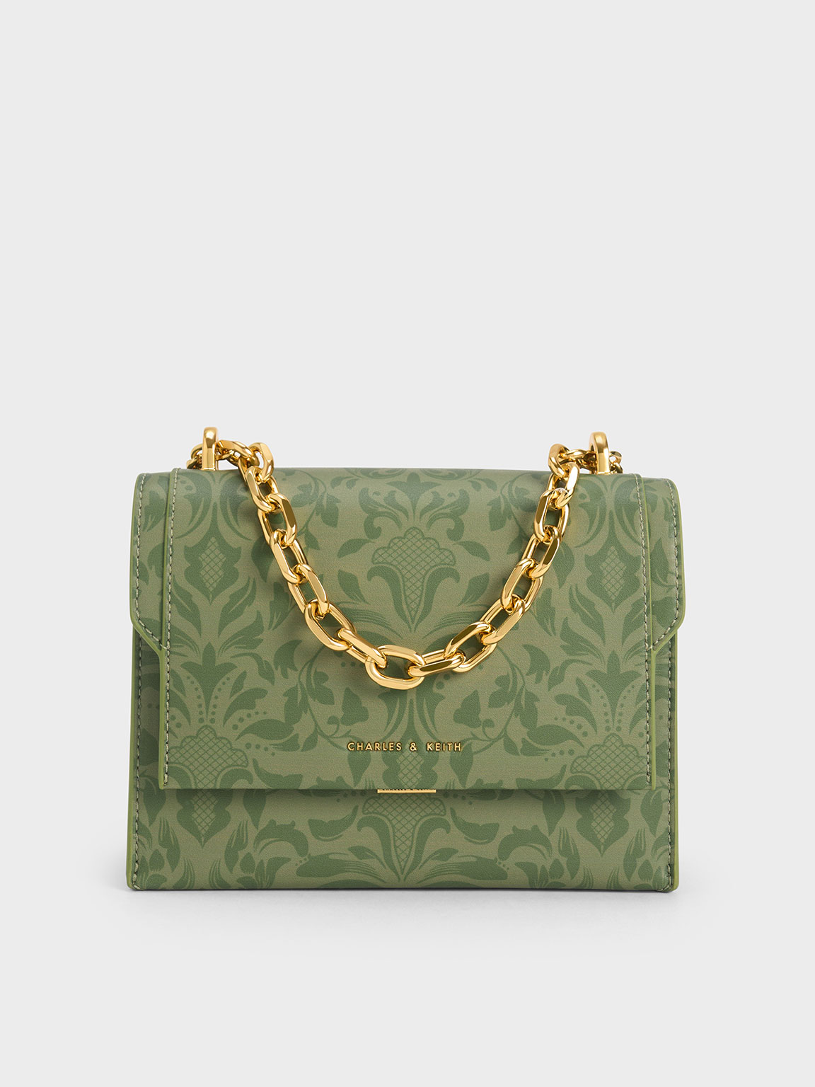 Charles Keith Front Flap Floral Textured Bag In Pistachio ModeSens