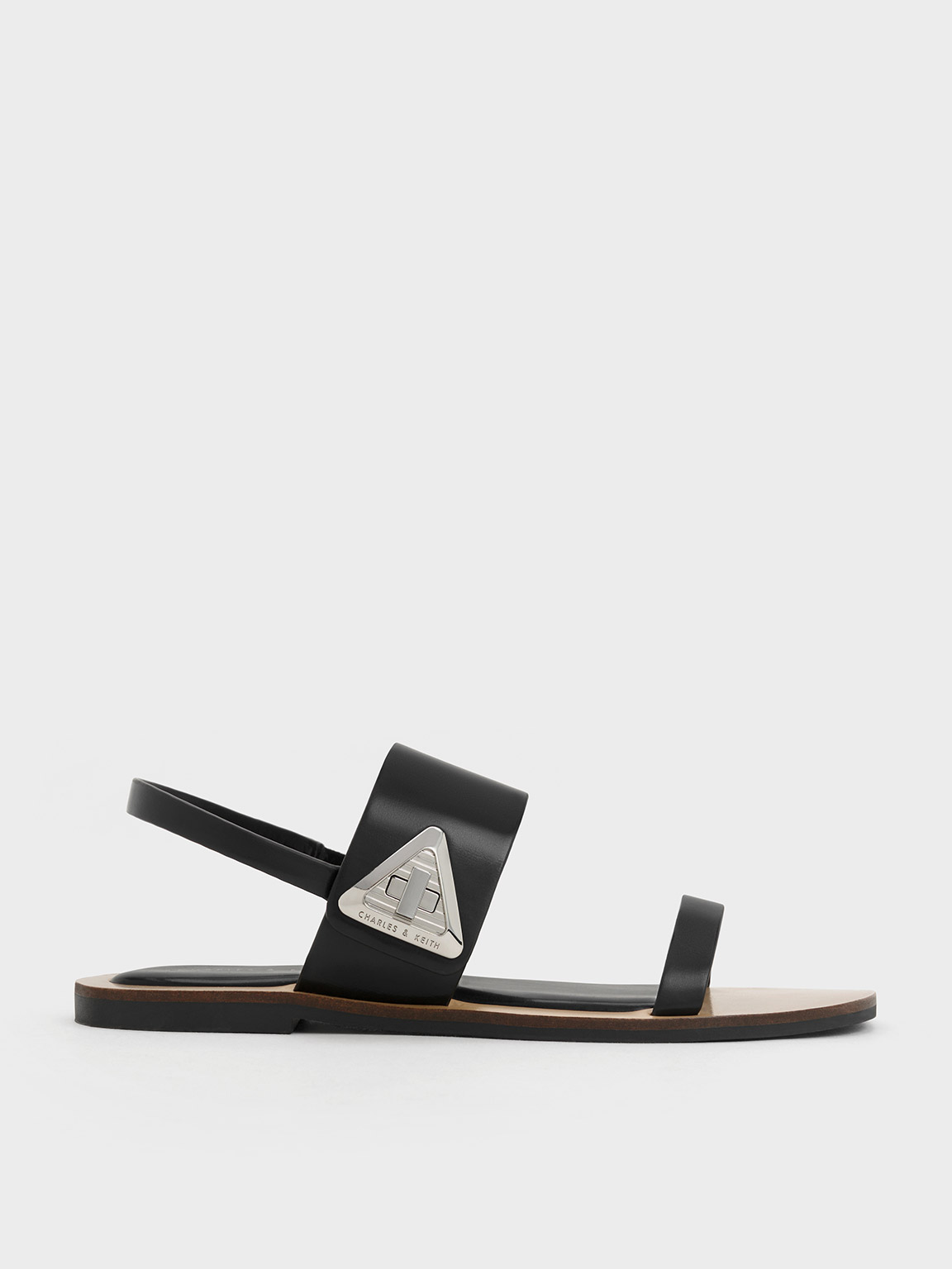 Charles & Keith Trice Metallic Accent Double Strap Sandals In Black