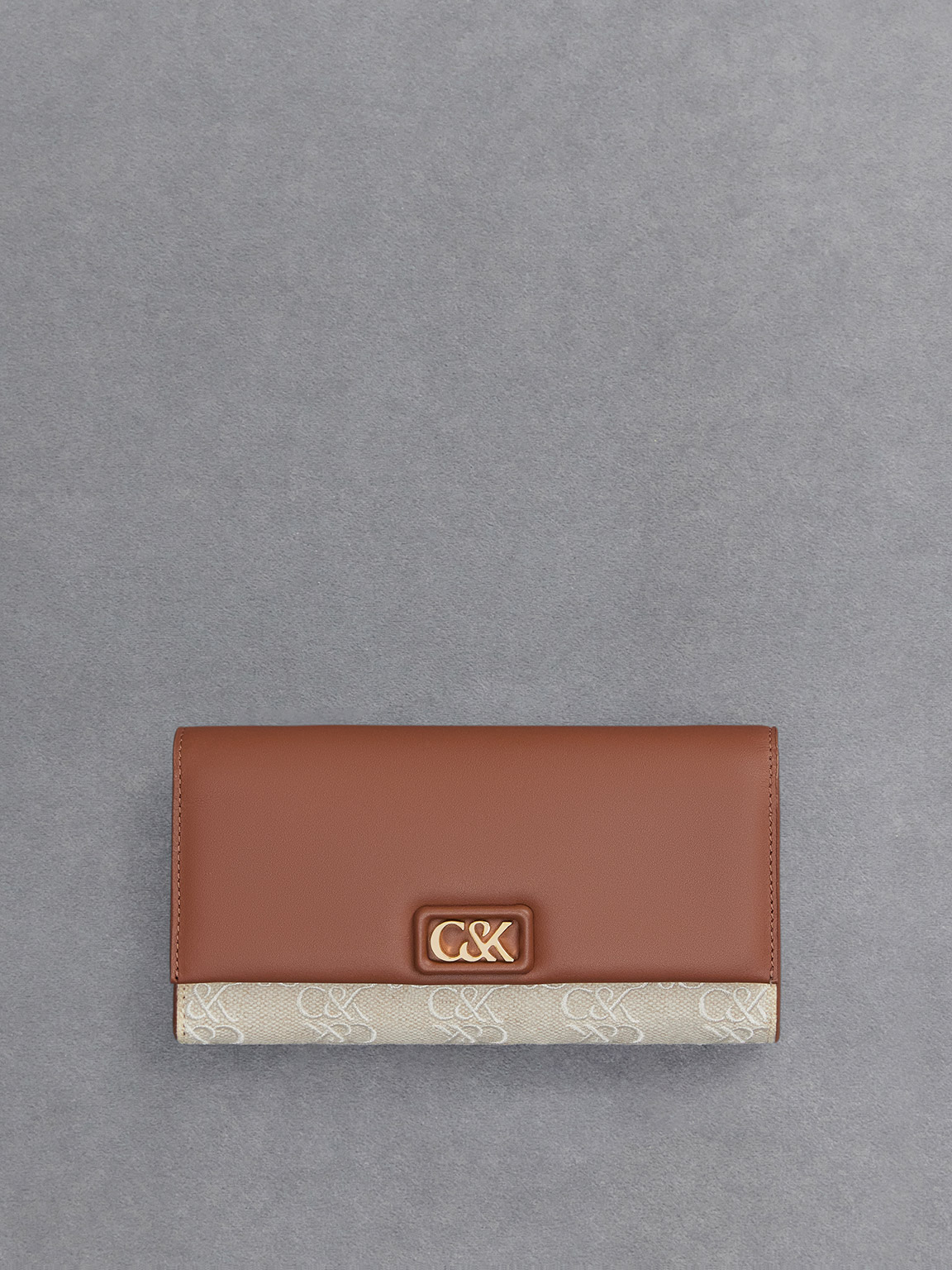 Cognac Leather Canvas Chain Strap Wallet CHARLES KEITH PH