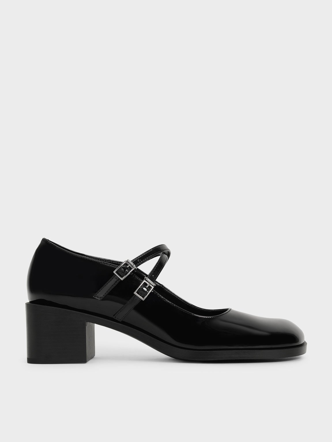 Black Patent Crossover Block Heel Mary Janes - CHARLES & KEITH ...