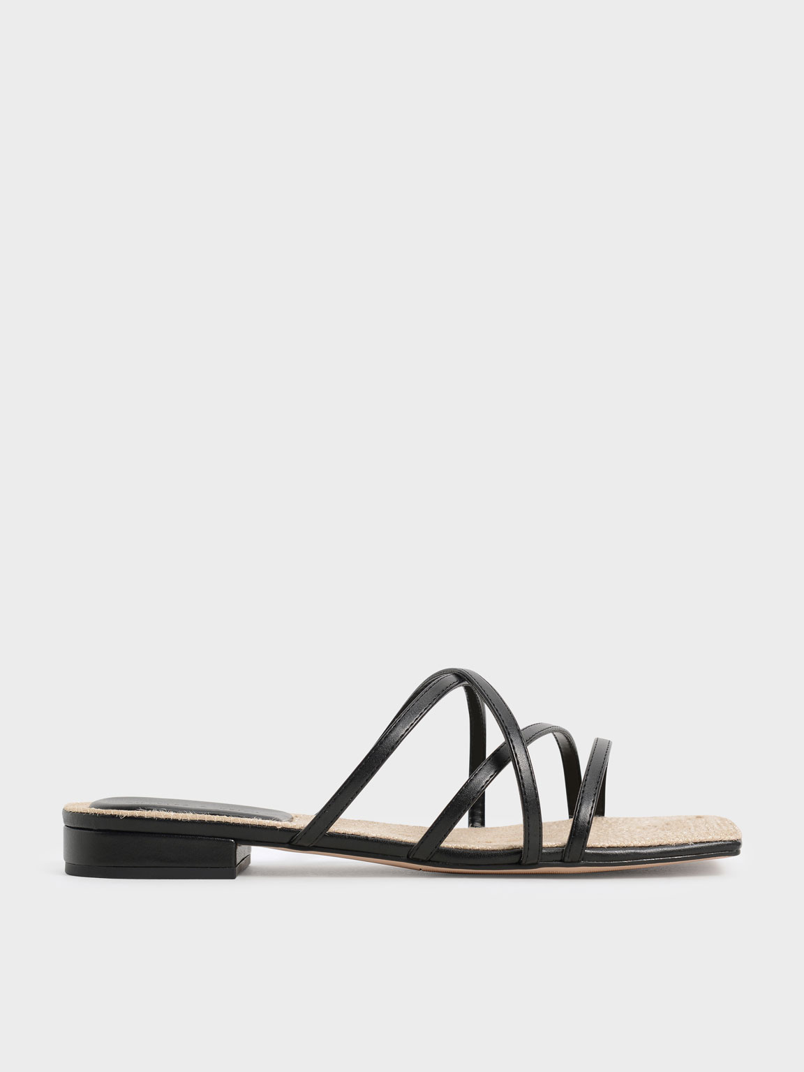 Black Strappy Square Toe Sandals - CHARLES & KEITH ZA