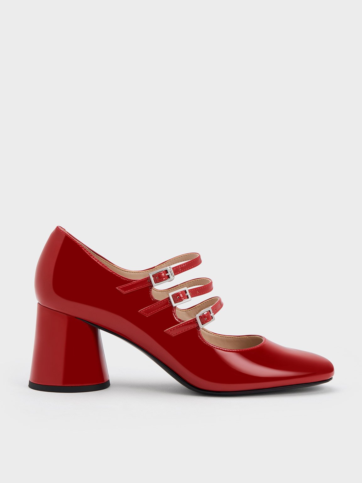 Charles & Keith Buckled Cylindrical Heel Mary Janes In Red