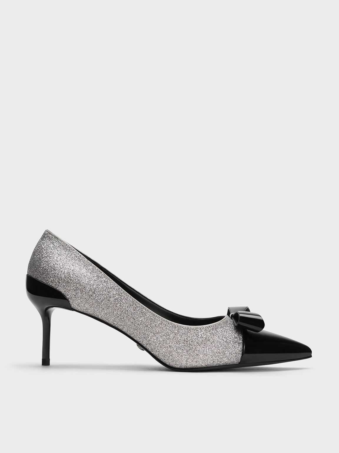 Silver Leather Glittered Pointed-Toe Heels - CHARLES & KEITH AU