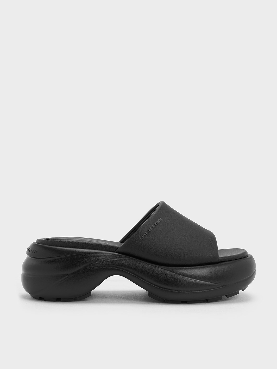 Shop Charles & Keith - Wide-strap Curved Platform Sports Sandals In Black