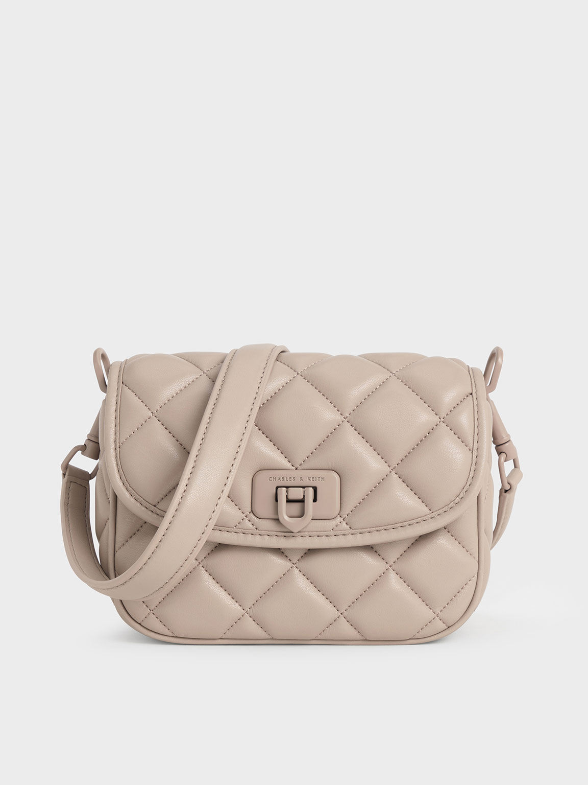 Charles & Keith Cressida Quilted Crossbody Bag In Taupe