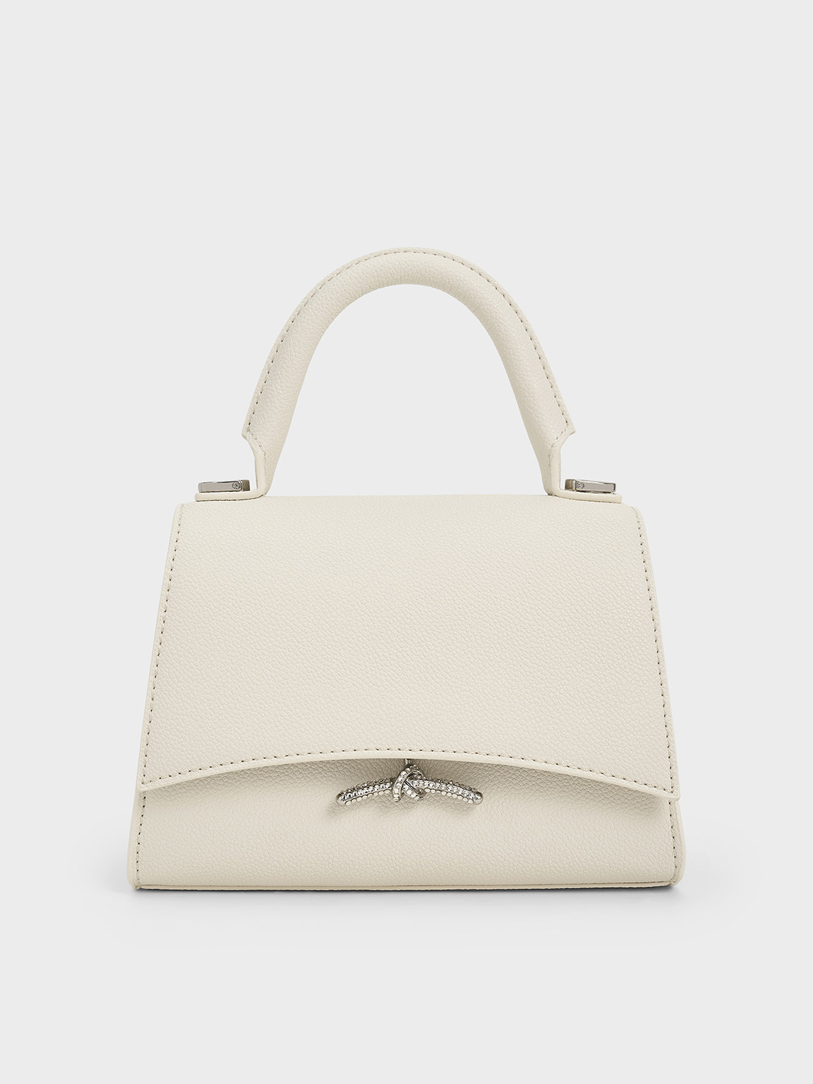 Cream Huxley Metallic Push-Lock Top Handle Bag - CHARLES & KEITH TR