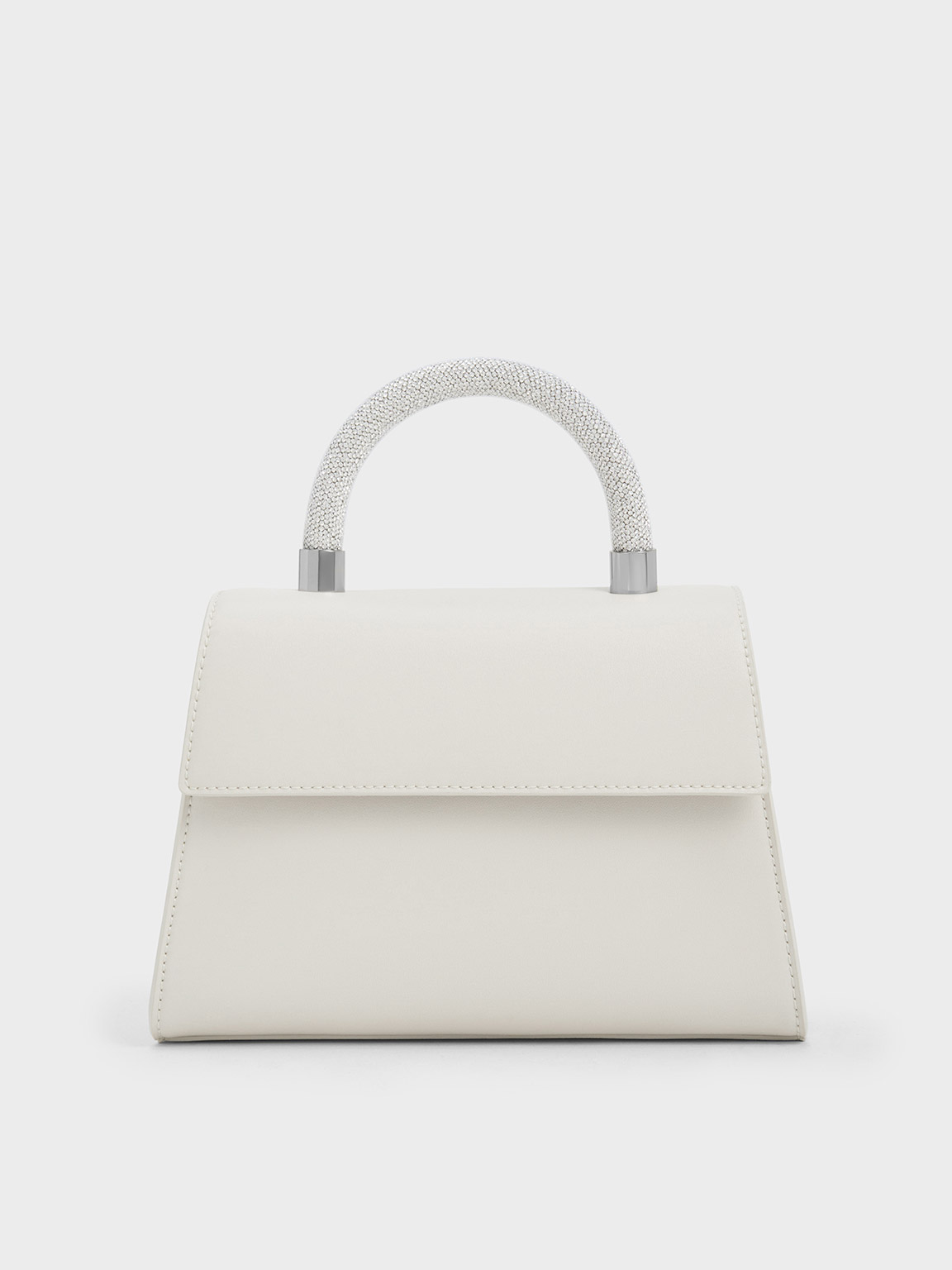 White Trapeze Crystal-Embellished Top Handle Bag | CHARLES & KEITH