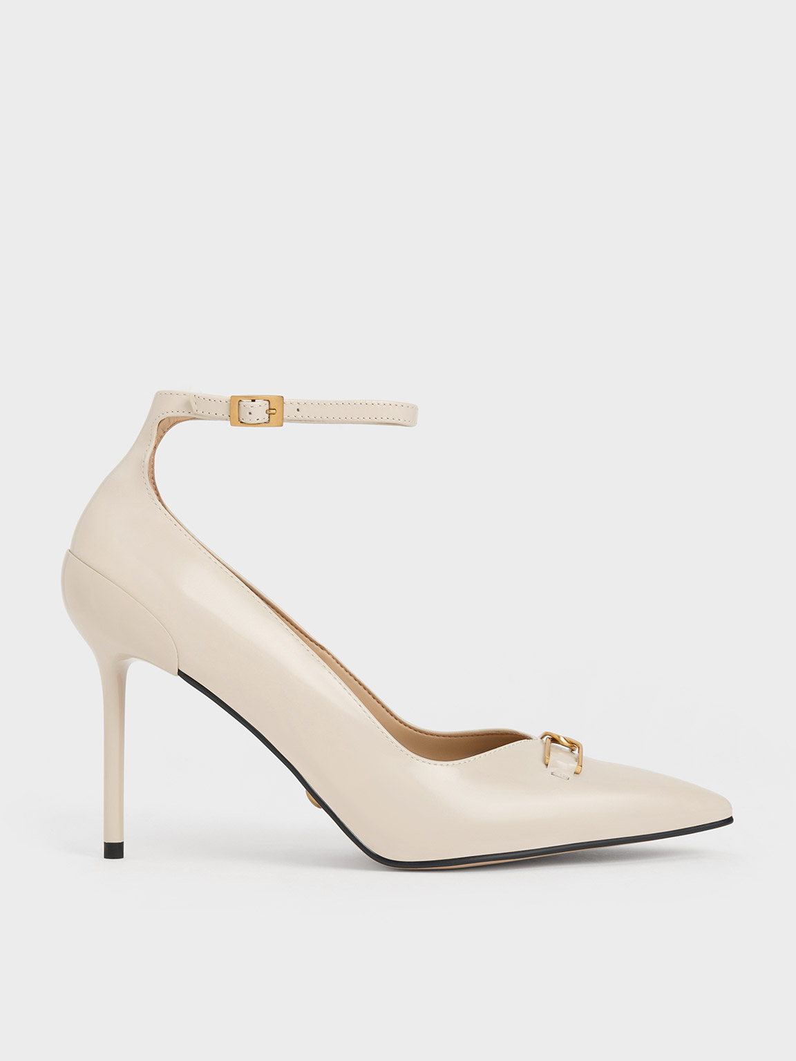 Chalk Gabine Leather Stiletto Heel Pumps - CHARLES & KEITH US