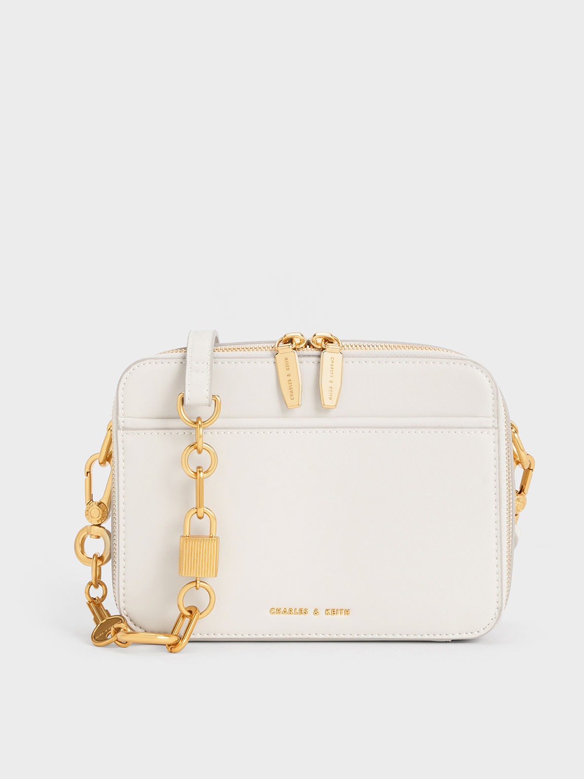 Cream Lock & Key Chain Handle Bag - CHARLES & KEITH US