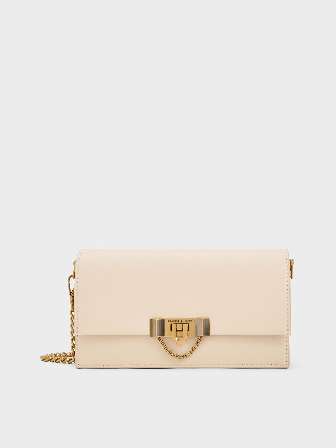 Beige Tallulah Metallic Push-Lock Wallet | CHARLES & KEITH