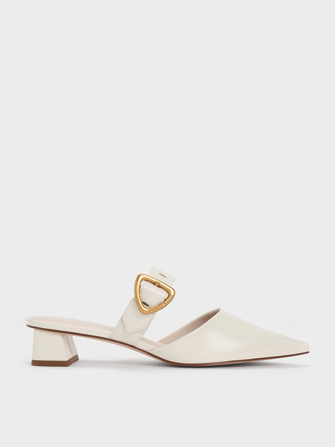 Cream Sepphe Cut-Out Heeled Mules - CHARLES & KEITH US