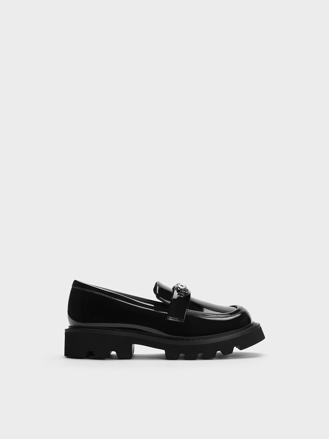 Black Boxed Girls' Metallic Accent Chunky Loafers | CHARLES & KEITH
