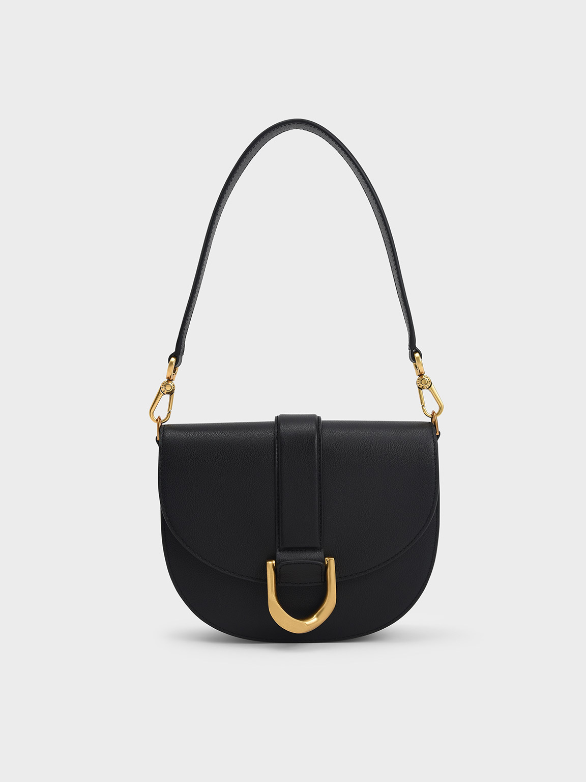 Black Gabine Leather Saddle Bag - CHARLES & KEITH US