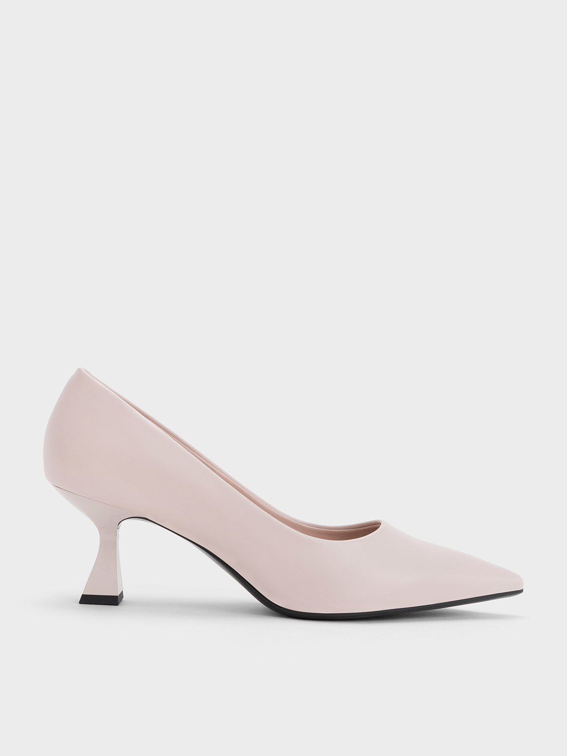 Charles & Keith Pointed-toe Flare Heel Pumps In Nude
