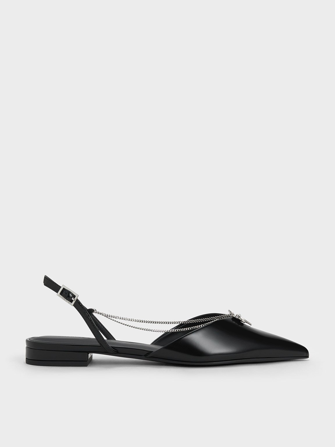 Charles & Keith Flower-accent Chain-link Slingback Flats In Black Box