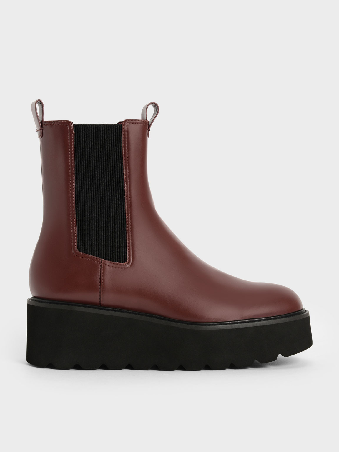 Burgundy Double Tab Platform Chelsea Boots - CHARLES & KEITH International