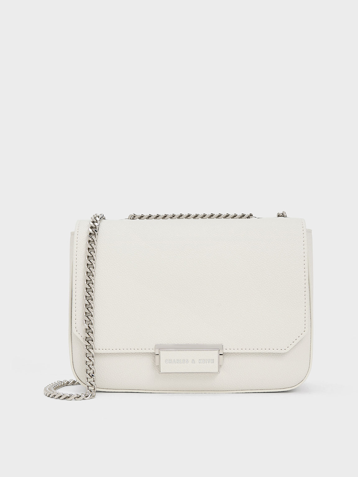 White Chain Strap Shoulder Bag - CHARLES & KEITH LK