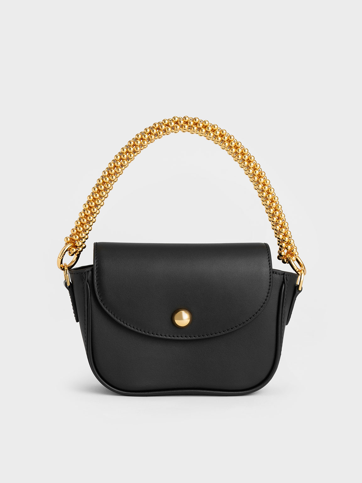 Black Beaded Metallic Handle Sculptural Bag - CHARLES & KEITH KR