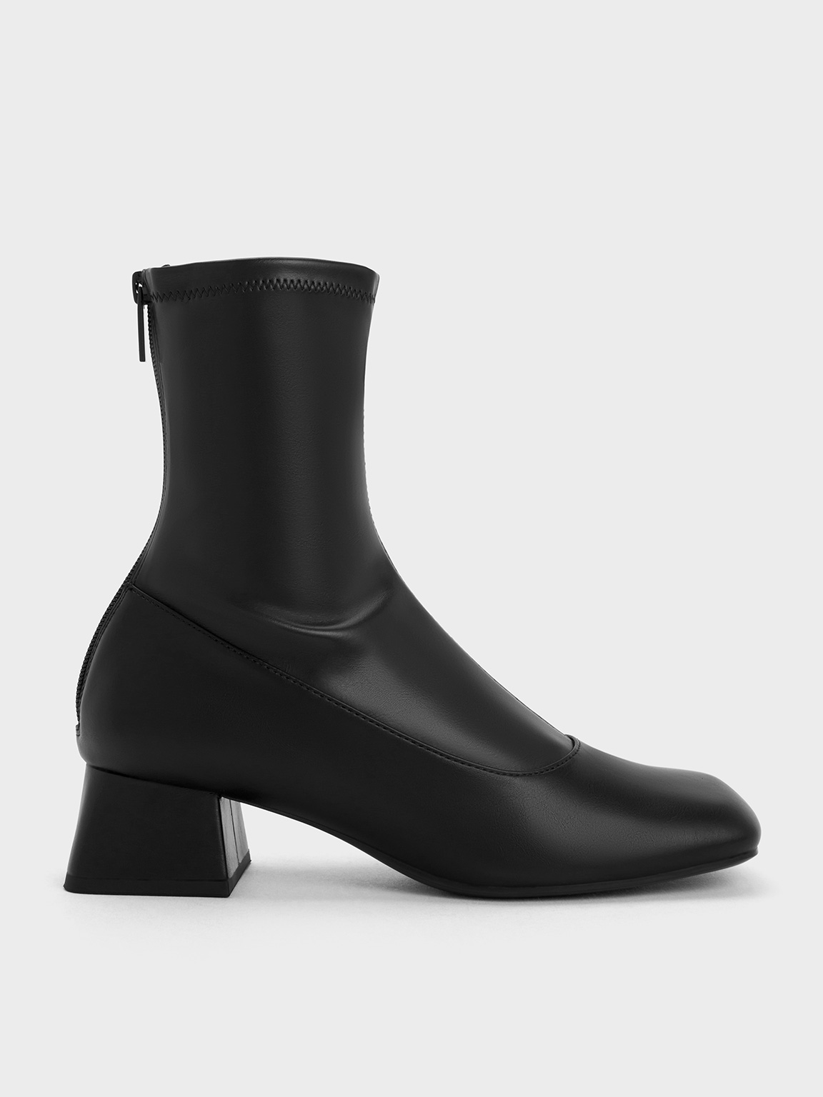 Black Trapeze Block Heel Ankle Boots - CHARLES & KEITH US