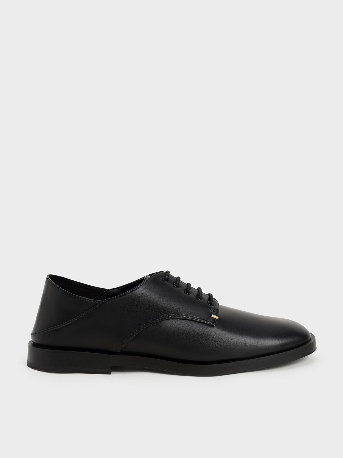 Black Metallic Accent Lace-Up Derby Shoes - CHARLES & KEITH 