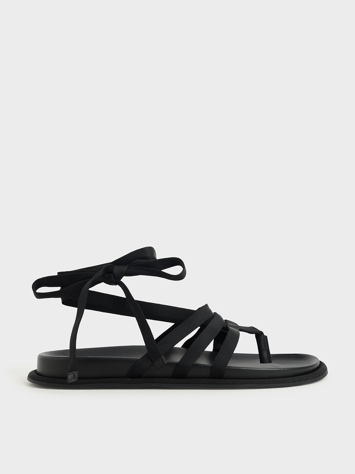 Black Grosgrain Tie-Around Thong Sandals - CHARLES & KEITH International