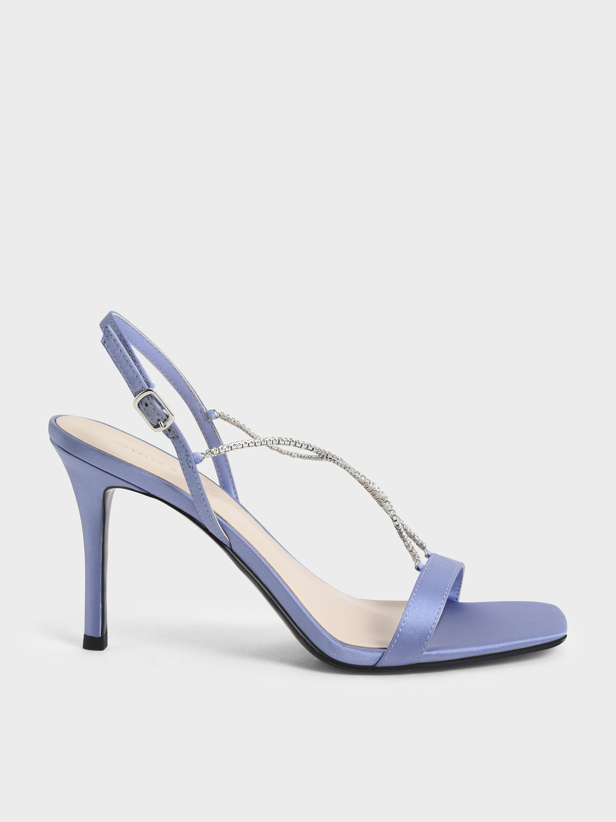 Blue Adel Recycled Polyester Gem-Strap Stiletto Sandals - CHARLES