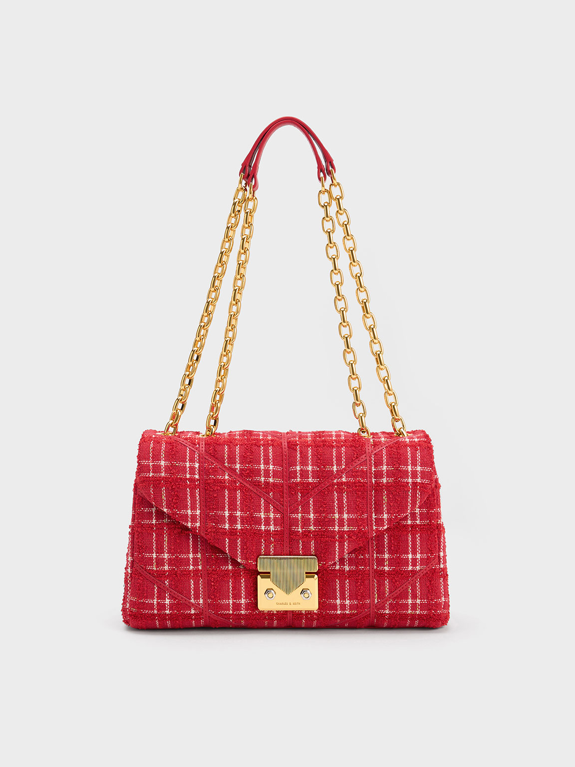 Red & Blue Tweed Charm Full Flap Bag