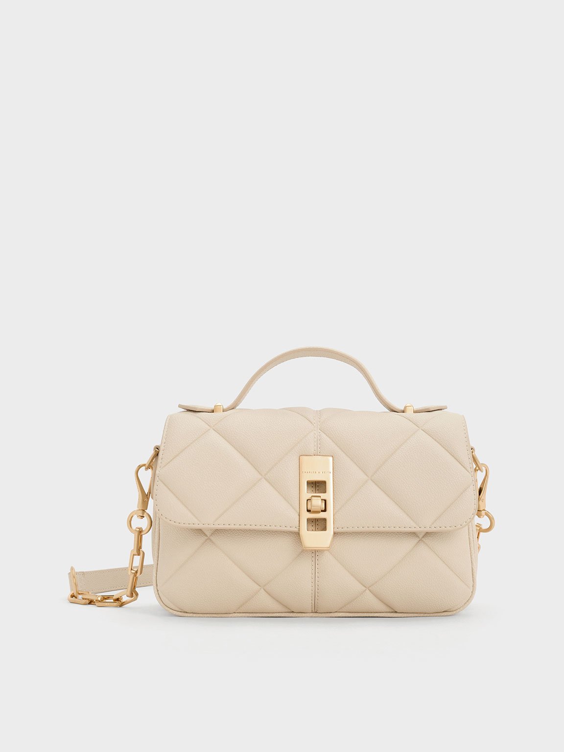Beige Anwen Quilted Top Handle Bag - CHARLES & KEITH SG