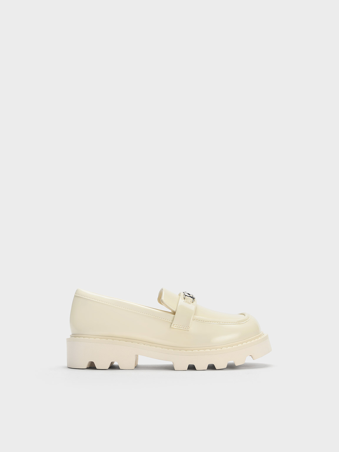 Charles & Keith - Girls' Metallic Accent Chunky Loafers In Chalk