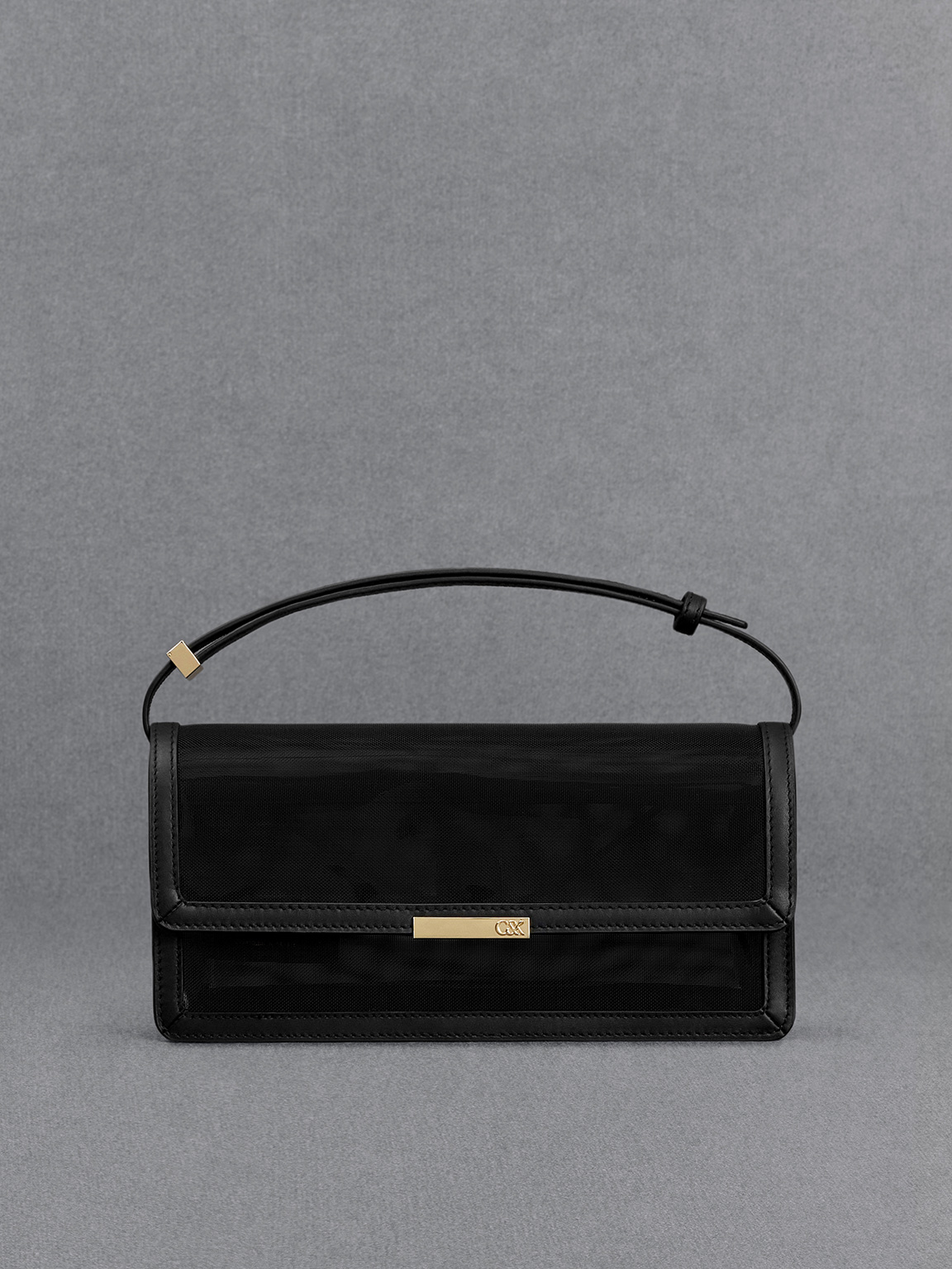 Black Mesh & Leather Shoulder Bag - CHARLES & KEITH International